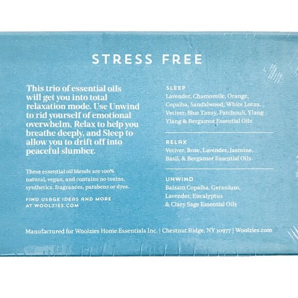 NEW Woolzies Stress free 100% Pure Quality Essential Oil blends 3 Pc Pack 10ml - Picture 2 of 3